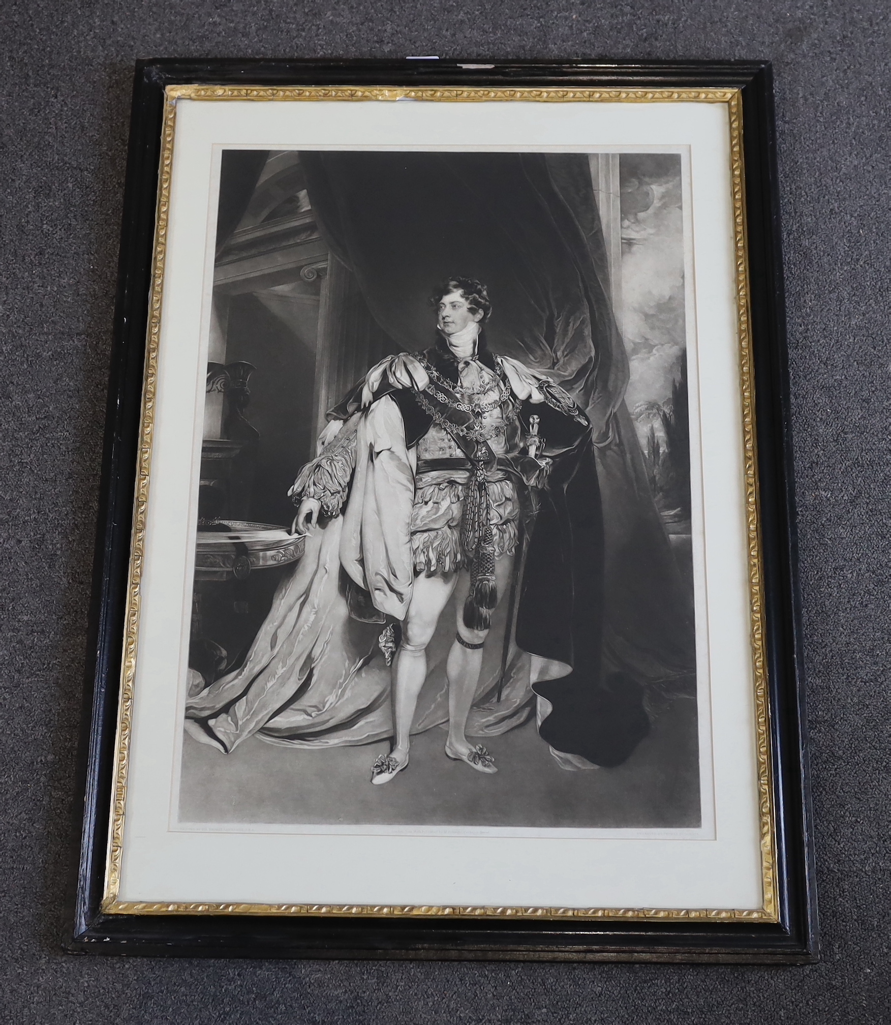 Thomas Hodgetts after Sir Thomas Lawrence P.R.A., mezzotint, 'The Prince Regent, later George IV', published by Colnaghi 1829, visible sheet 64.5 x 45cm